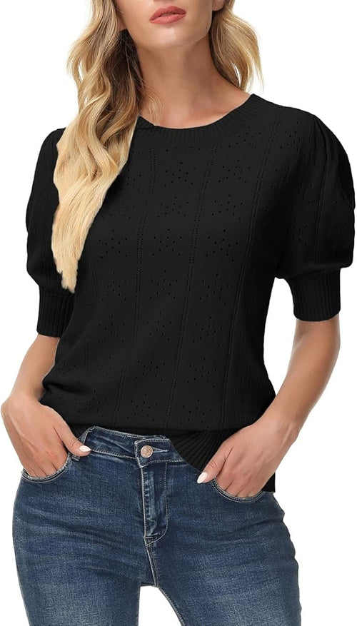 Womens Lightweight Thin Summer Pullover Sweater Cute Puff Short