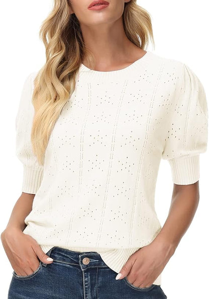 Womens Lightweight Thin Summer Pullover Sweater Cute Puff Short