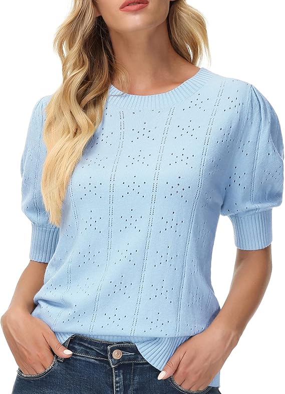 Womens Lightweight Thin Summer Pullover Sweater Cute Puff Short